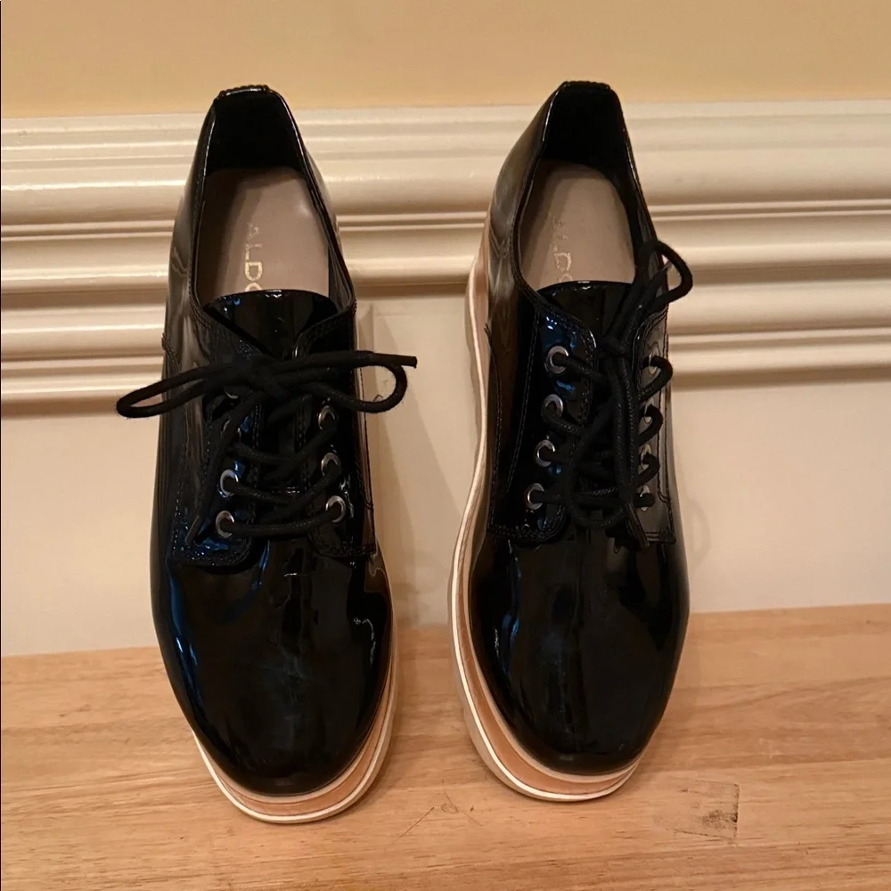 Aldo Black Patent Leather Oxfords Sz‎ 5Uk/7-7.5 US